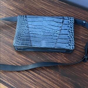 Vince Navy Crocodile Embossed Belt Bag